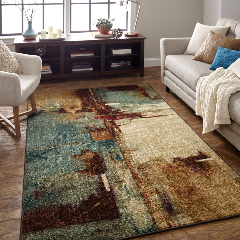 Florencia Loomed Aqua Tan Area Rug
