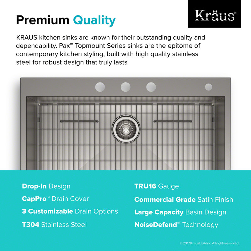 Kraus Pax Zero Radius Topmount Series 33 X 22 Drop In Kitchen Sink Reviews Wayfair