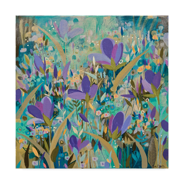 Ebern Designs Purple Flowers Abstract Modern Acrylic Painting Print On Wrapped Canvas Wayfair