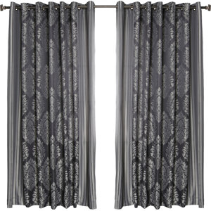 Wide Width Damask Jacquard Grommet Curtain Panels (Set of 2)
