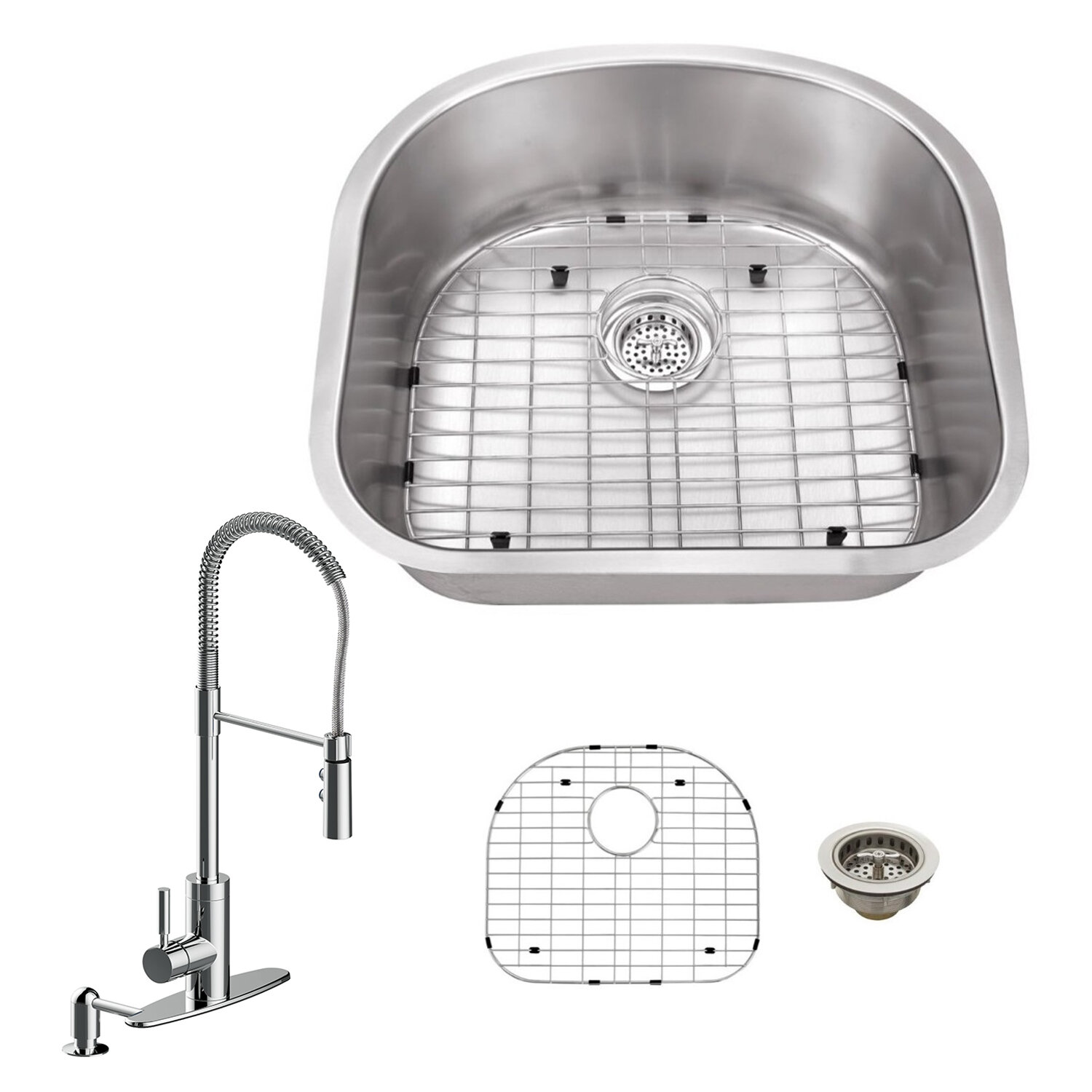 18 Gauge Stainless Steel 23 25 L X 20 88 W Undermount Kitchen Sink With Pull Out Faucet And Soap Dispenser