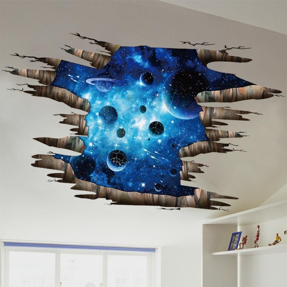 I242 Space Scene Galaxy Stars Red Smashed Wall Decal 3D Art Stickers Vinyl Room