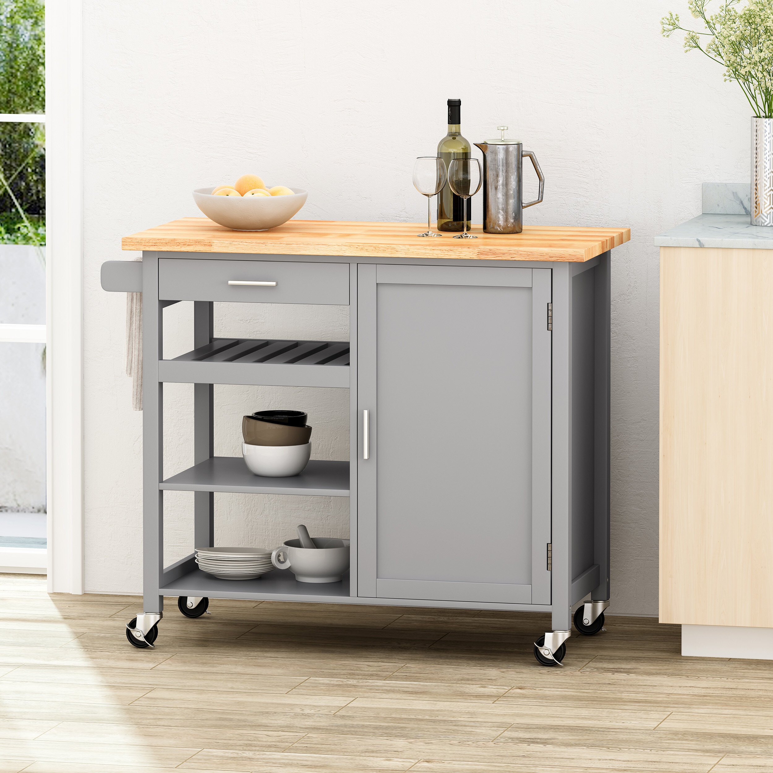 Prep & Savour 41.75'' Wide Rolling Kitchen Cart with Solid Wood Top ...