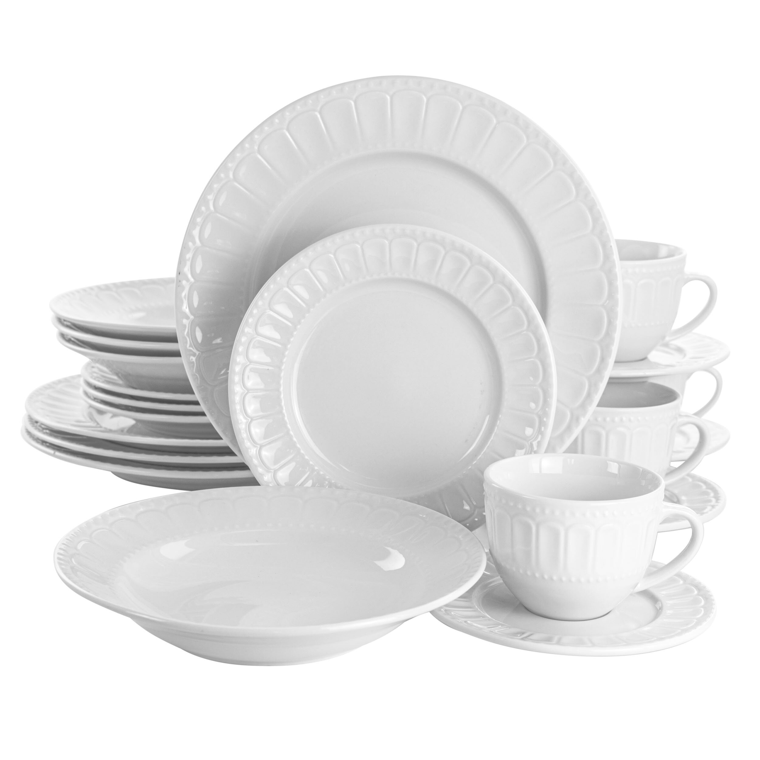 Gibson Home Regalia 46-Piece Dinnerware and Serveware Set white for sale online 