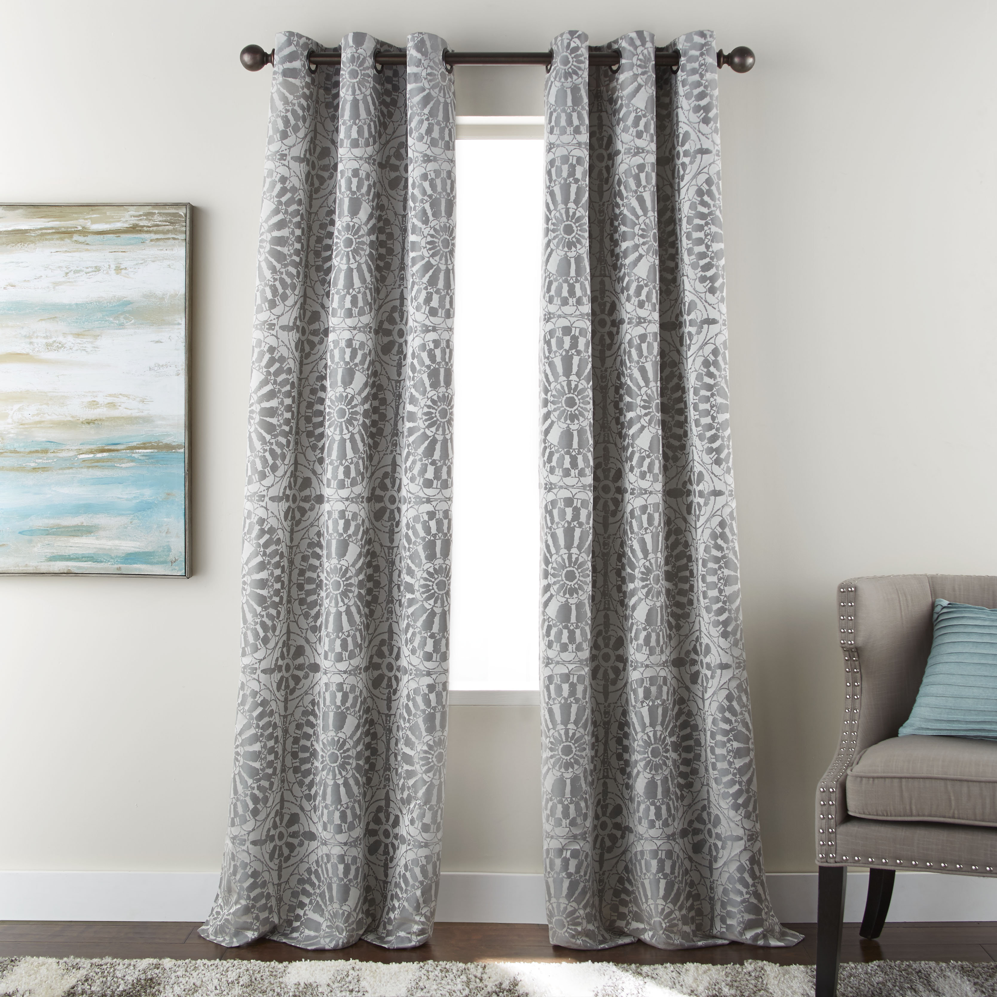 Nanshing America Inc Viona Floral Semi Sheer Grommet Curtain