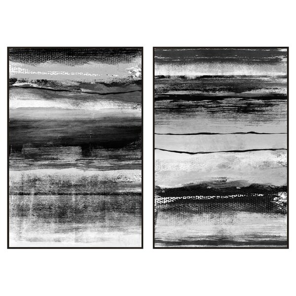 PTM Black and White Strokes 2 Piece Framed Graphic Art Set | Wayfair