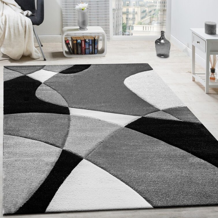 Rug Shaggy Skandi Design Modern Flat Weave Rug in Black White