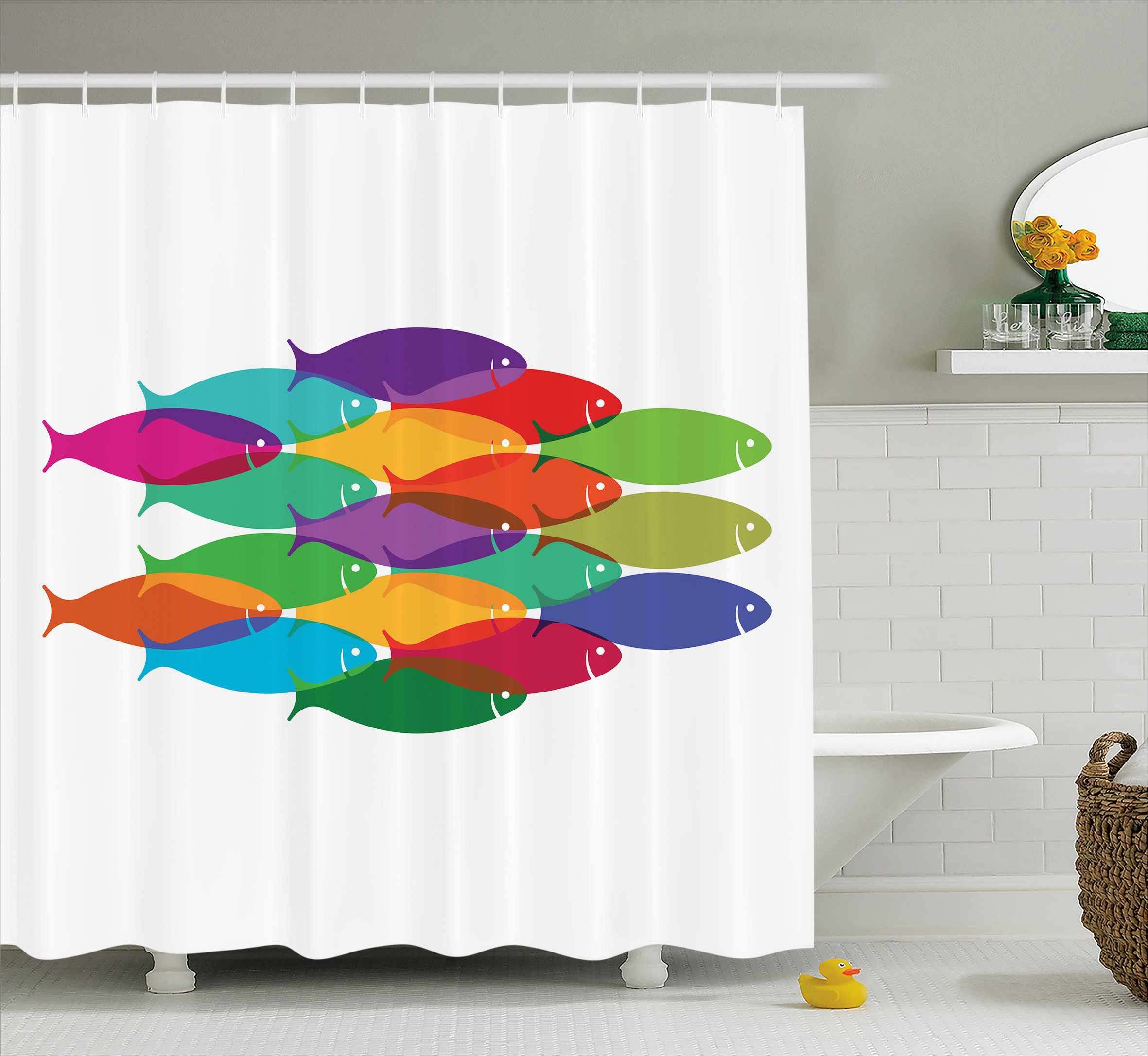 Funny Bass Fish With Hooks at River Bathroom Fabric Shower Curtain /& 12 Hooks