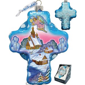 Holiday Angel Village Cross Glass Ornament