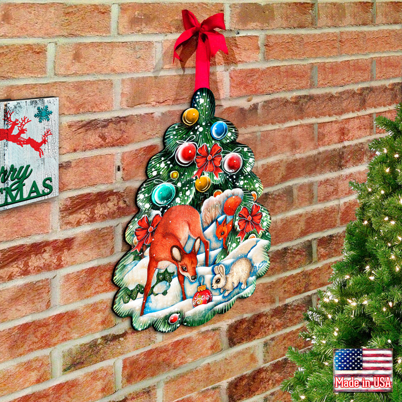 The Holiday Aisle Forest Christmas Tree Holiday Shaped Wood Door Hanger Wall Decor Wayfair