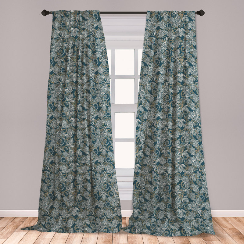 East Urban Home Ambesonne Paisley Curtains Persian Culture Inspired Teardrop Shape With Curved Tip Motif Floral Design Window Treatments 2 Panel Set For Living Room Bedroom Decor 56 X 63 Dark Blue
