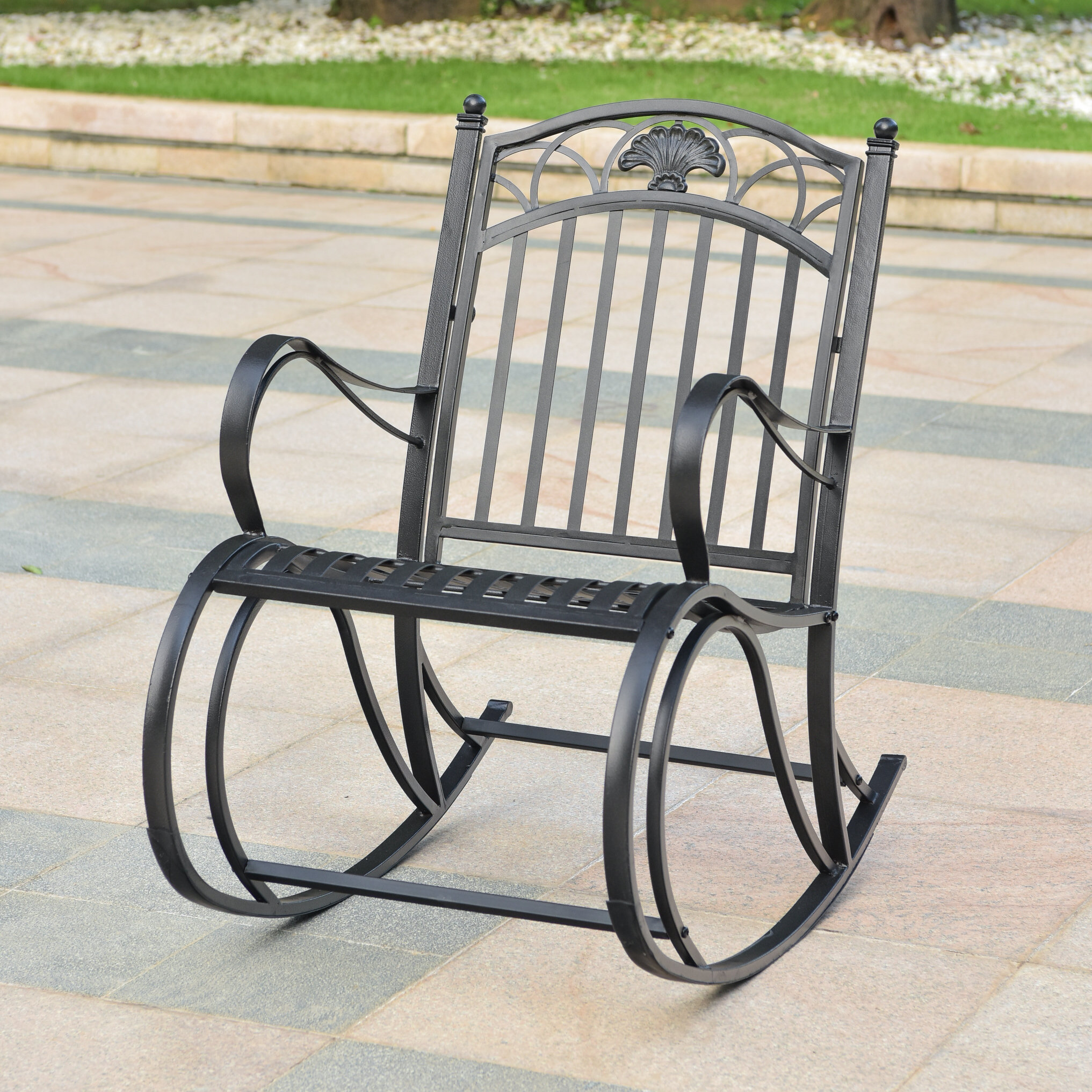 Fleur De Lis Living Oak Bluffs Iron Porch Rocking Chair Wayfair Oak Bluffs Iron Porch Rocking Chair
