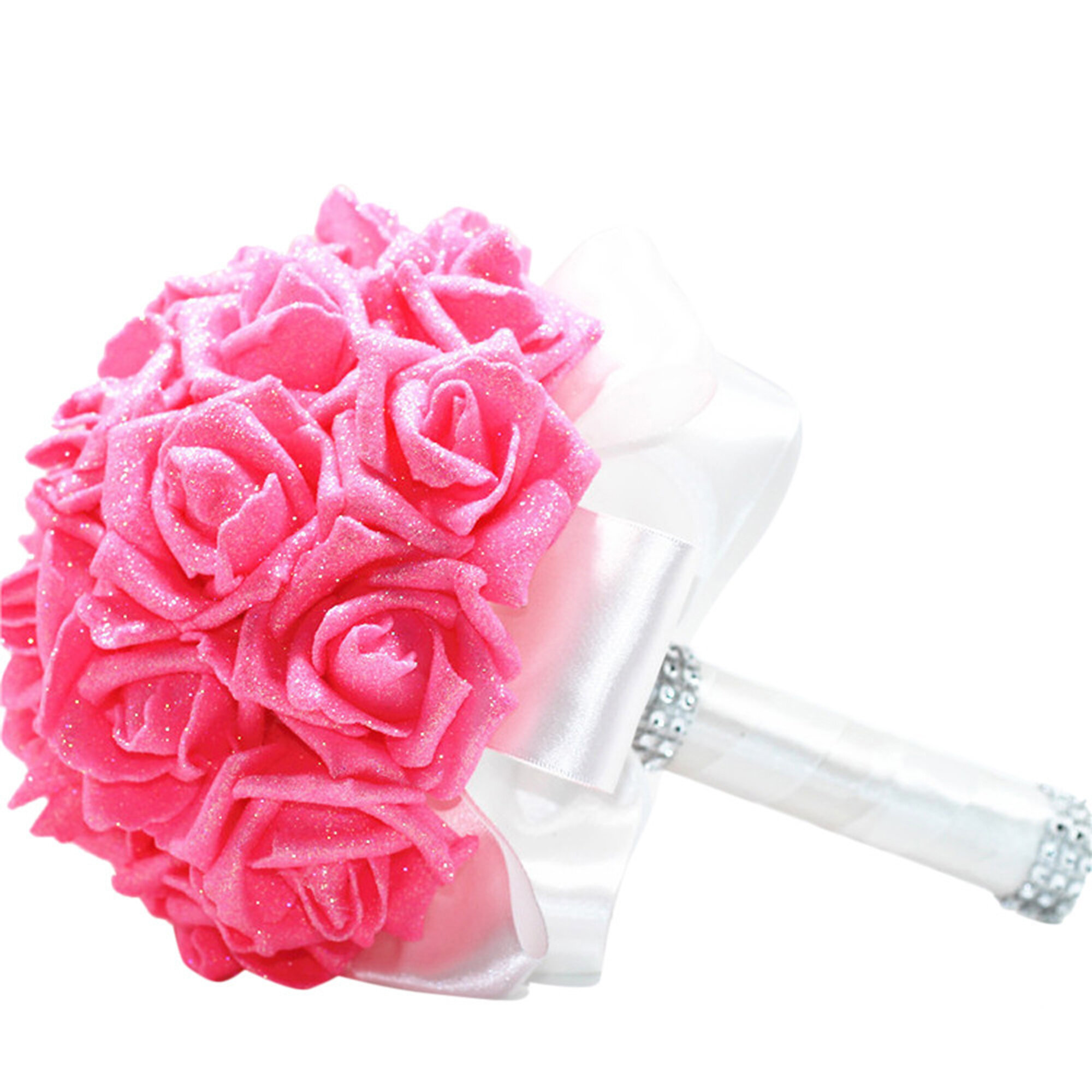 Crystal Rose Pearl Bridesmaid Wedding Bouquet Bridal Artificial Silk Flowers 
