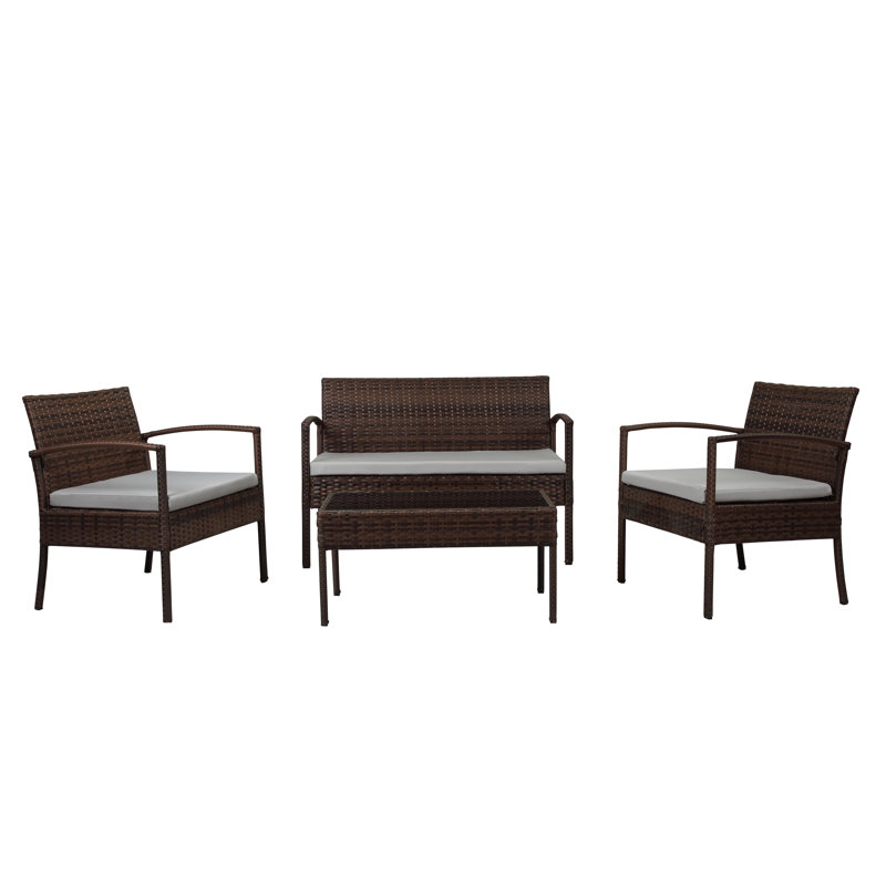 Roxana 4 Piece Rattan Sofa Seating Group with Cushions