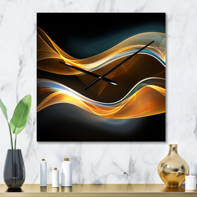 3D Gold Waves in Black - Modern Wall Clock