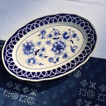 International Table Works Bristol Blue Oval Serving Platter Dish 12 Inch 