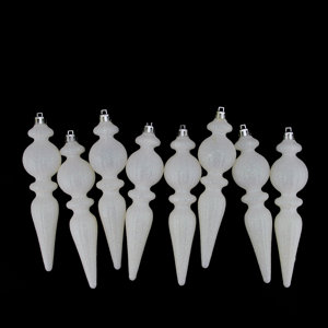 Glittered Winter White Ribbed Shatterproof Christmas Finial Ornament (Set of 8)