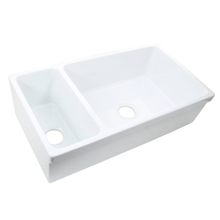 Nantucket Sinks Island Collection Reversible 35 5 L X 19 75 W Double Basin Farmhouse Apron Kitchen Sink Wayfair