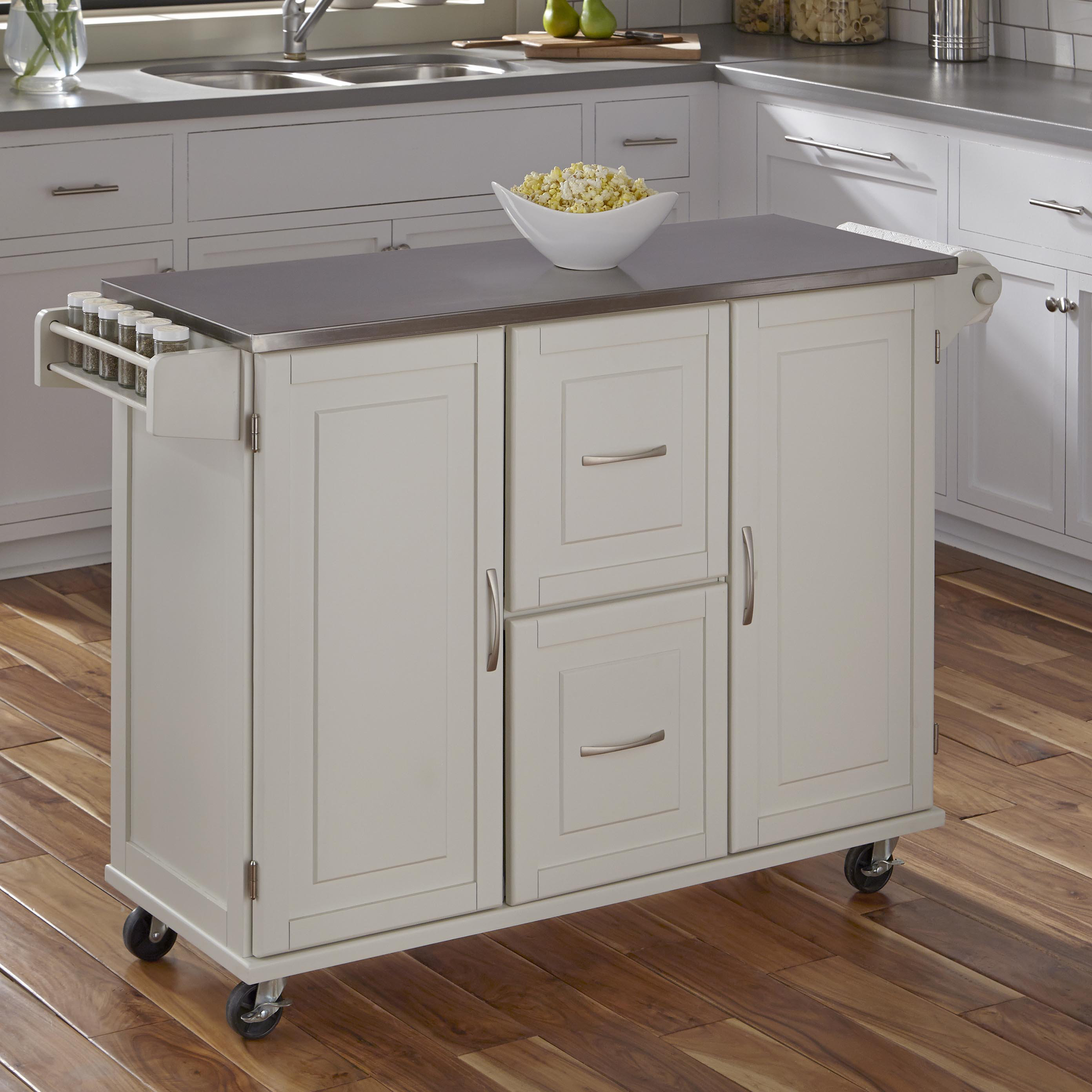 Lark Manor Aftonshire 53 5 Wide Rolling Kitchen Cart With Stainless   Aftonshire 535 Wide Rolling Kitchen Cart With Stainless Steel Top 