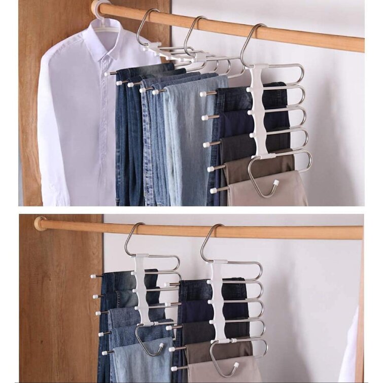 JY 2 Pack Multi Pants Hangers Rack for Closet Organization,Stainless Steel S-Shape 5 Layer Clothes Hangers for Space Saving Storage 