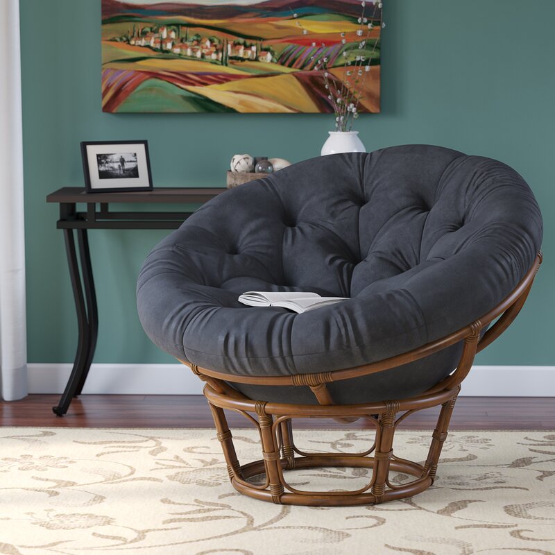 Decker Rattan Papasan Chair with Cushion Upholstery: Black