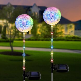 6 Stainless Solar Owl Crackle Glass Ball Landscape Path Light Color Changing LED 