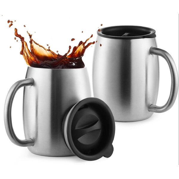 Stainless Steel Travel Tumbler Coffee Tea Mug with Push Lid BPA Free 14oz 