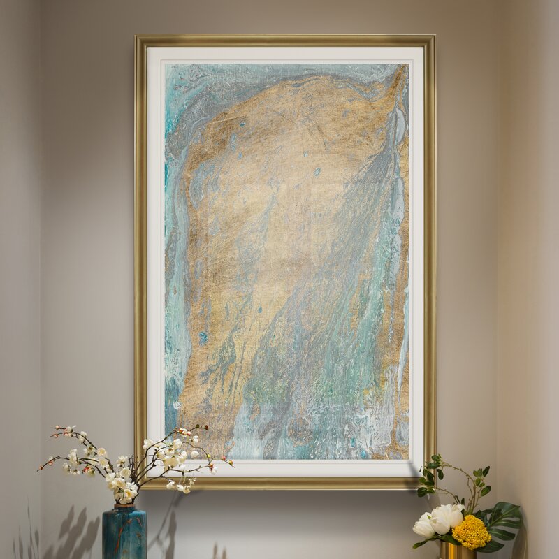 Gold Wall Decorations - 'Fjord II' - Painting Print on Canvas