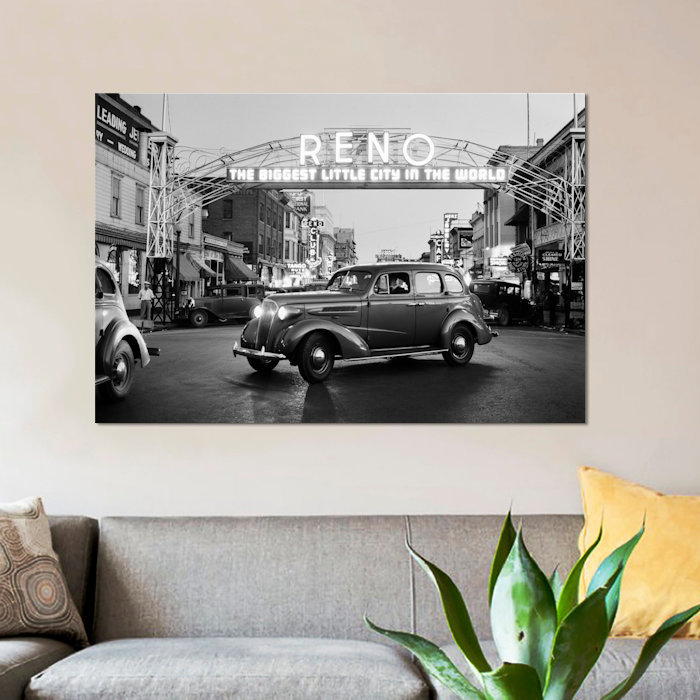 East Urban Home 1930s Night Of Arch Over Main Street Reno Nevada Neon Sign The Biggest Little City In The World Photographic Print On Wrapped Canvas Wayfair