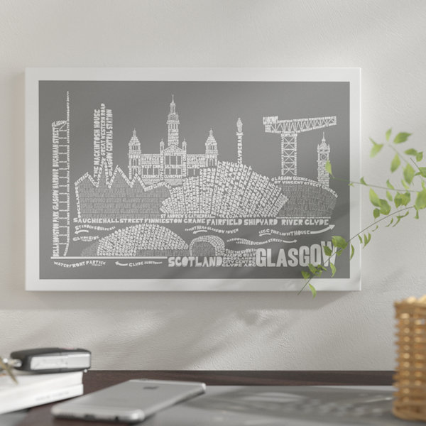 East Urban Home Glasgow Graphic Art Print On Canvas In Slate
