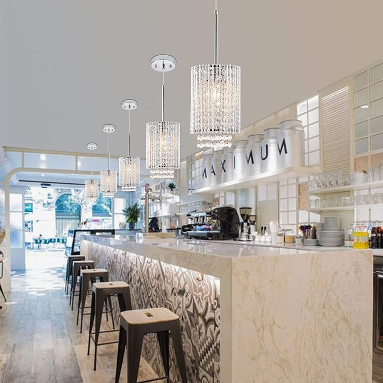 Mini Crystal Pendant Lighting 1 Light Modern Hanging Light Fixtures Bubble Glass Cylinder Chrome Chandelier For Kitchen Island Dining Room