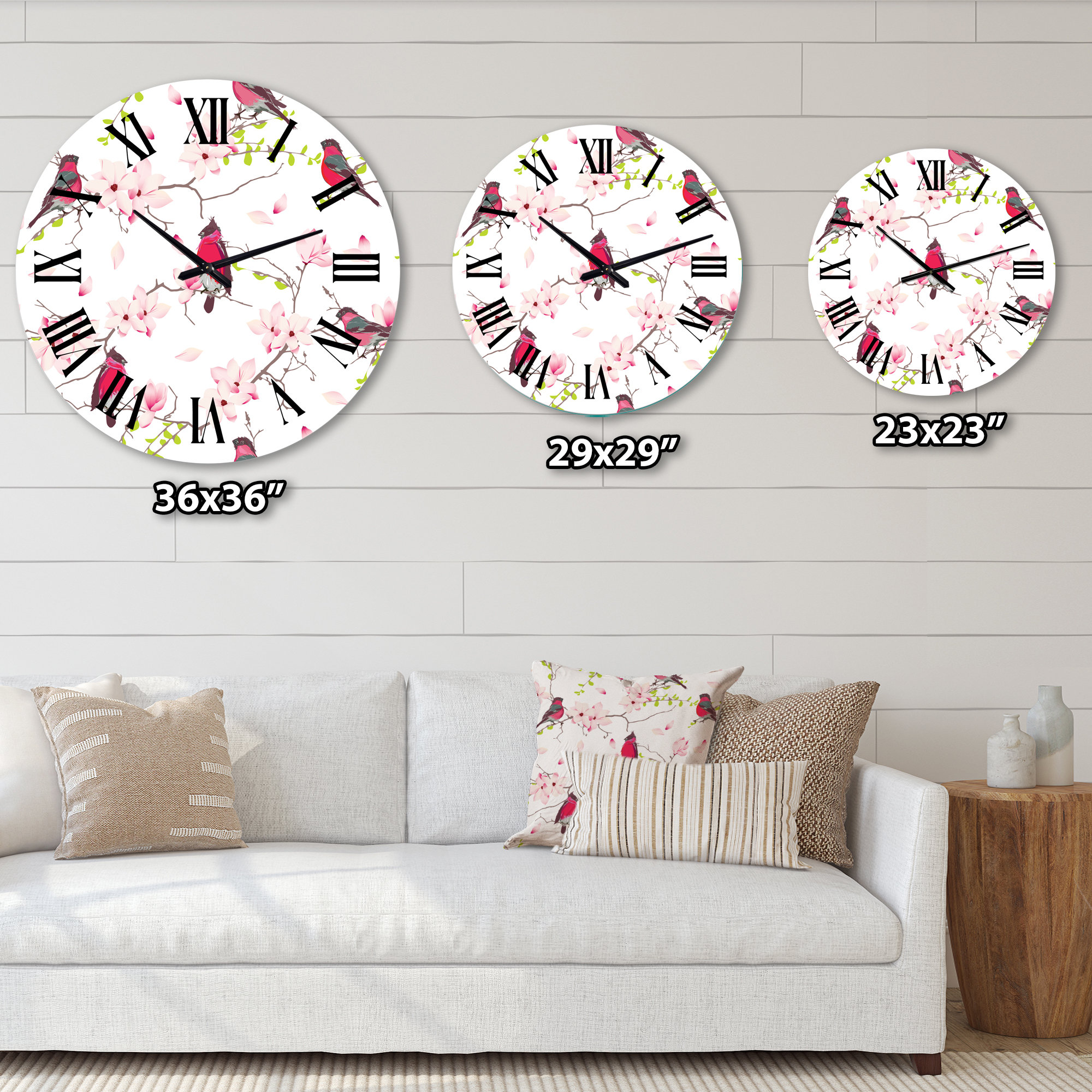 East Urban Home Red Bullfinches On Magnolia Tree Traditional Wall Clock Wayfair