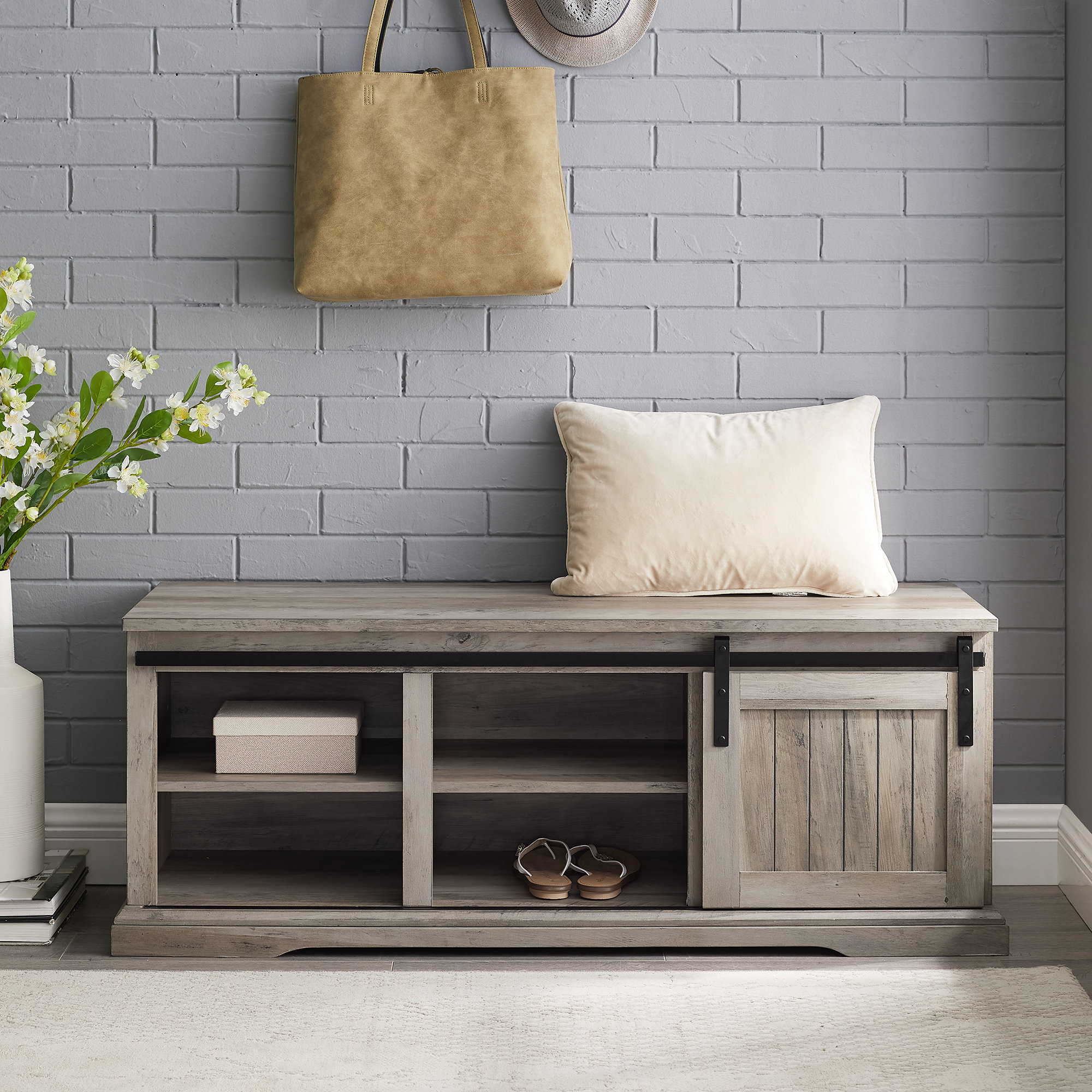 shoe storage bench with cushion