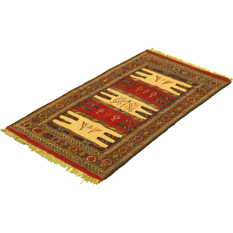 Bloomsbury Market Ahley Handmade Kilim Wool Dark Red Beige Rug Wayfair