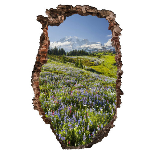 Meadow with Flowers in front of Mt. Rainier Wall Sticker East Urban Home Size: 180cm H x 120cm W