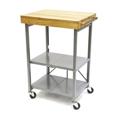 Bellavia Foldaway Rolling Kitchen Cart Solid Wood Top
