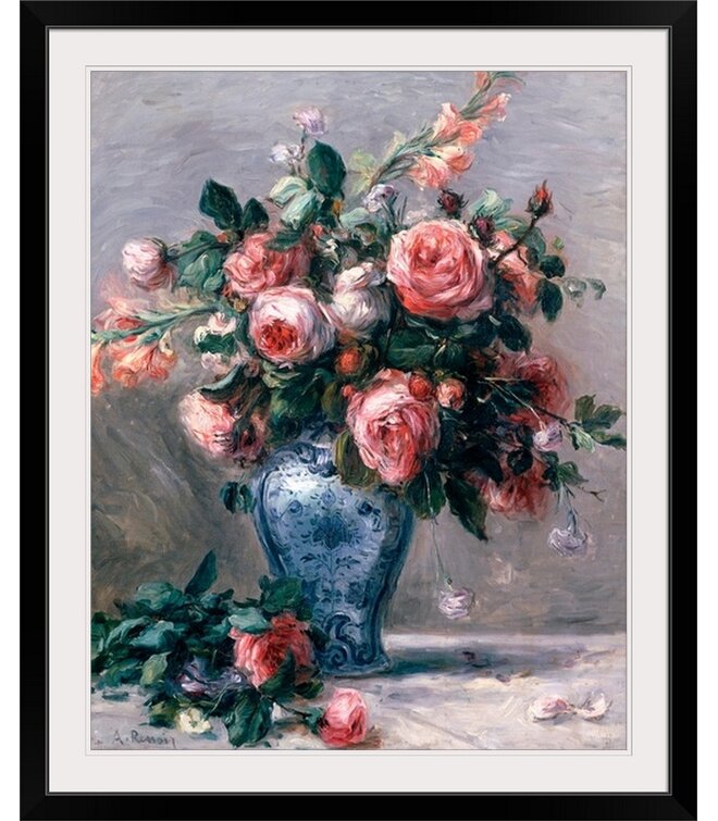 ROSES IN A VASE FLOWERS 1876 FRENCH IMPRESSIONIST PAINTING BY RENOIR REPRO