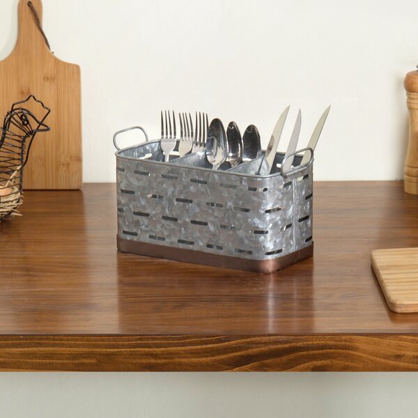 D14cm Iron Zinc Finish Kitchen Cutlery Storage Caddy Handled Holder Basket 