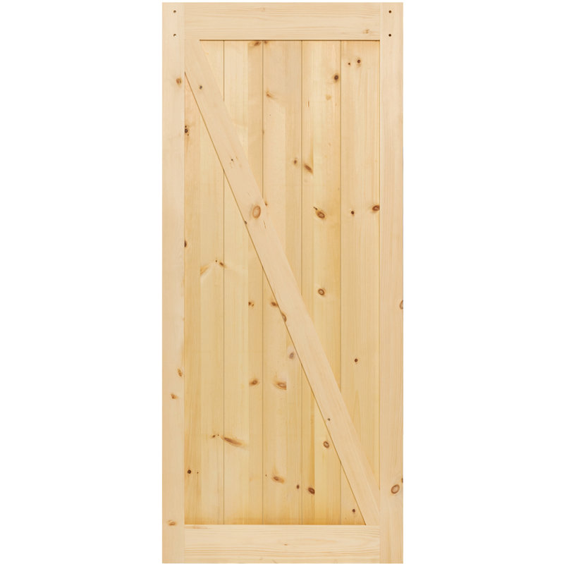 Kiby Paneled Wood Unfinished Knotty Barn Door Without Installation