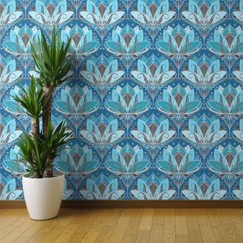 Bungalow Rose Florala Art Deco Lotus Removable Wallpaper Roll