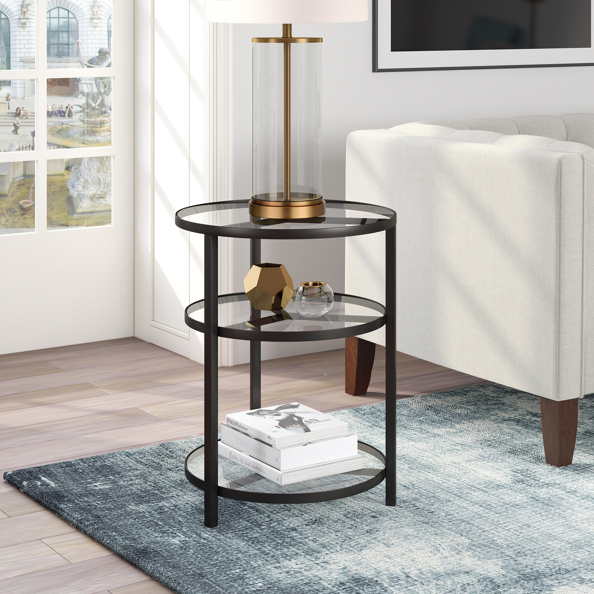 Breakwater Bay Goncalves Glass Top 3 Legs End Table With Storage Reviews Wayfair