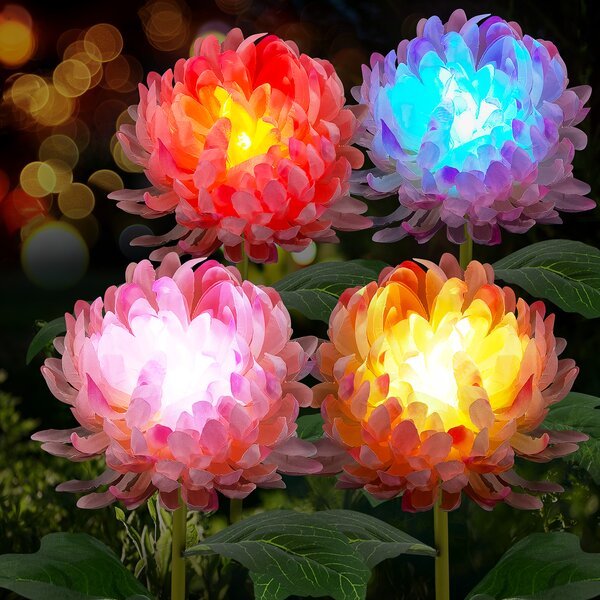 Set of 4 Solar Powered Multi-Colored Light Bulb Garden Patio Lanterns 