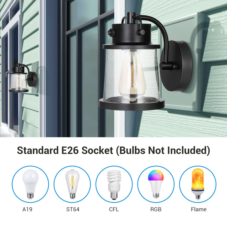 Beachcrest Home Cara Black 8 H Seeded Glass Outdoor Wall Lantern With Dusk To Dawn Reviews Wayfair