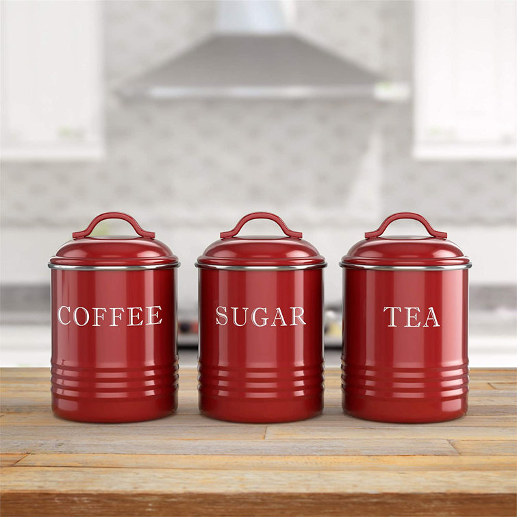 Airtight Kitchen Canister Decorations With Lids,Metal Rustic Farmhouse  Country Decor Containers For Sugar Coffee Tea Storage (Set Of 3)