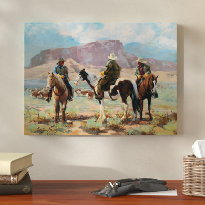 'Three Cowboys' Acrylic Painting Print on Wrapped Canvas
