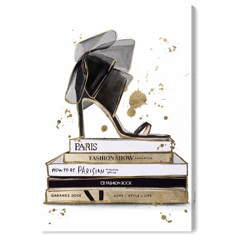 The Stupell Home Decor Collection Book Stack Heels Metallic Pink Stretched Canvas Wall Art Multicolor 