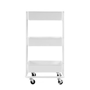 HOMCOM Kitchen Storage Trolley Cart Unit w/Wood Top 3 Shelves Cupboard Drawer Rail 4 Wheels Handles Moving Shelf Handy Spacesaver Home Office White 