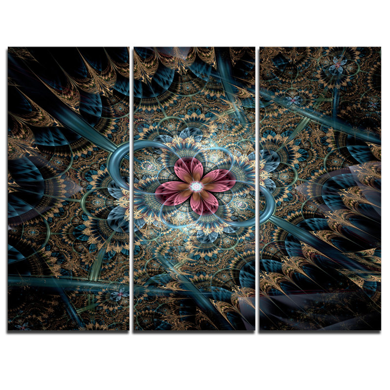 Designart Dark Purple Fractal Flower 3 Piece Graphic Art On Wrapped Canvas Set Wayfair