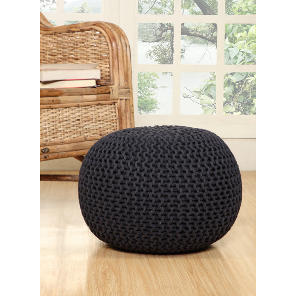 Cotton Pouf Gray Hand Knit Decorative And Comfortable Foot Stool