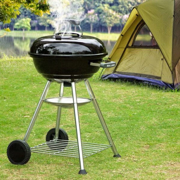 BEAU JARDIN Portable Charcoal Grill for Outdoor Grilling with Lid 4 Legs Rolls 44cm Grill Area 60 cm BBQ Kettle Outdoor Picnic Patio Backyard Camping Tailgating Steel Cooking Grate for Steak Chicken 